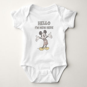 Cute Disney Mickey Mouse Hello I'm New Here Baby Bodysuit