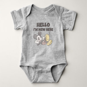 Cute Disney Mickey Mouse Hello I'm New Here Baby Bodysuit