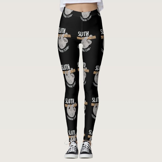 Cute Distressed Sloth Running Team Leggings (Front)