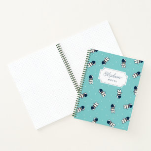 Cute Ditsy Astronaut Pattern Blue Monogram Notebook