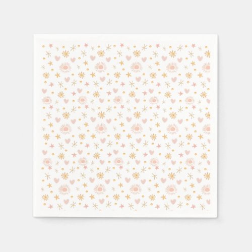 Cute Ditsy Pattern of Suns Hearts and Stars Pink Napkins
