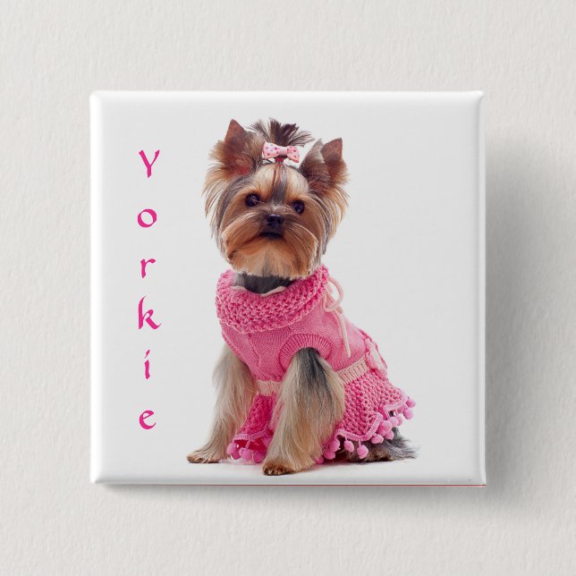 Cute Diva Yorkie Yorkshire Terrier Square Pin (Front)