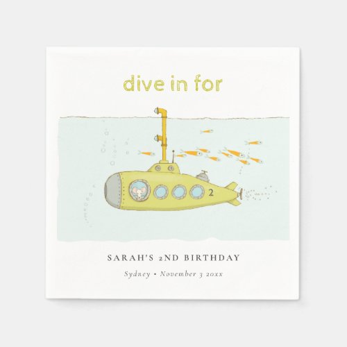 Cute Dive In Underwater Submarine Any Age Birthday Napkins