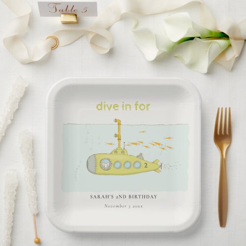 Cute Dive In Underwater Submarine Any Age Birthday Paper Plates