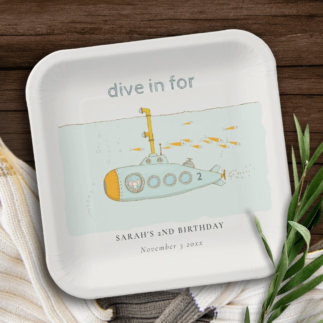 Cute Dive In Underwater Submarine Any Age Birthday Paper Plates (Creator Uploaded)