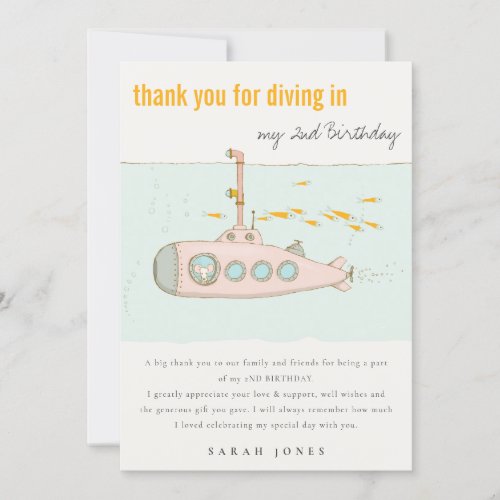 Cute Dive In Underwater Submarine Any Age Birthday Thank You Card