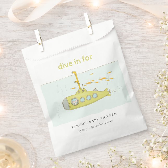 Cute Dive In Underwater Submarine Baby Shower Favor Bag (Clipped)