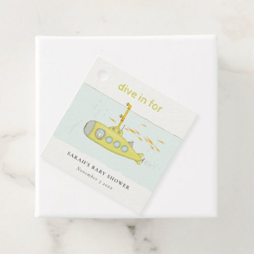 Cute Dive In Underwater Submarine Baby Shower Favor Tags