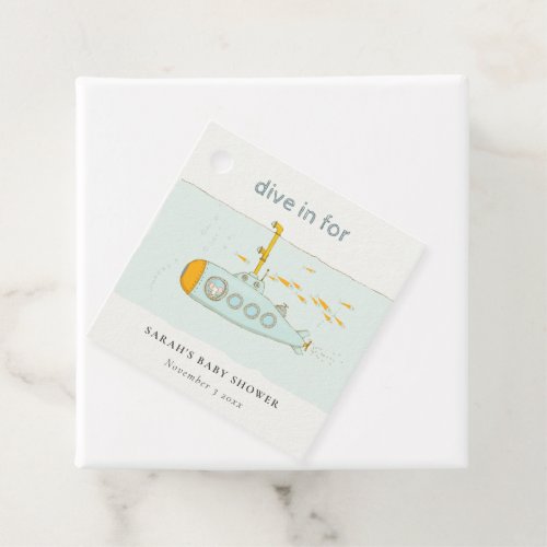 Cute Dive In Underwater Submarine Baby Shower Favor Tags