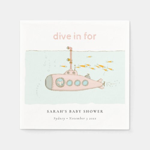 Cute Dive In Underwater Submarine Baby Shower Napkins