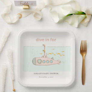 Cute Dive In Underwater Submarine Baby Shower Paper Plates