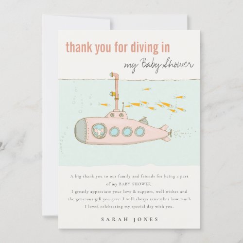 Cute Dive In Underwater Submarine Baby Shower Thank You Card