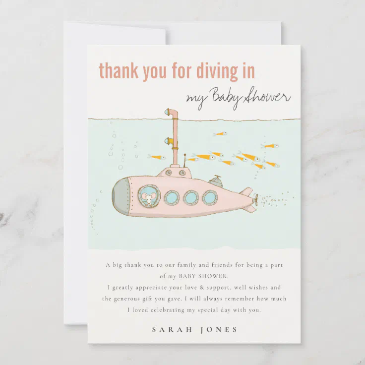 Cute Dive In Underwater Submarine Baby Shower Thank You Card Zazzle