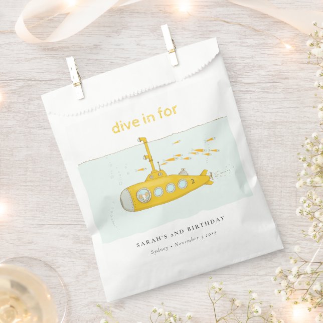 Cute Dive In Underwater Submarine Yellow Birthday Favor Bag (Clipped)