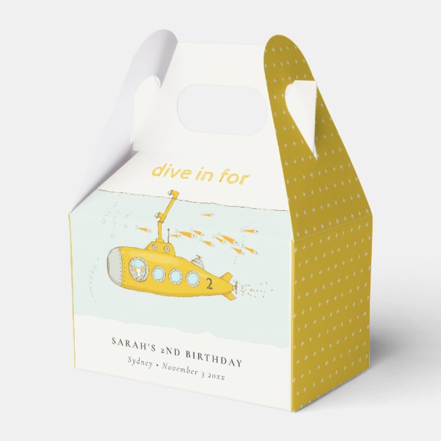Cute Dive In Underwater Submarine Yellow Birthday Favor Boxes (Front Side)