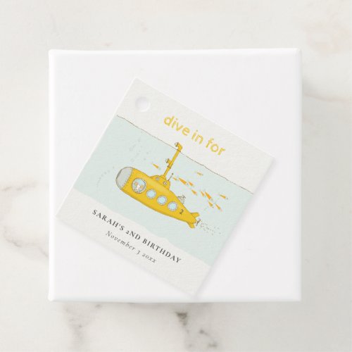 Cute Dive In Underwater Submarine Yellow Birthday Favor Tags