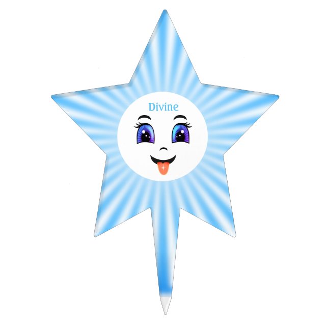 Cute Divine Happy Face Cake Topper (Front)