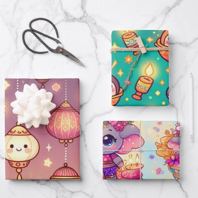 Cute Diwali  Wrapping Paper Sheets (Front)