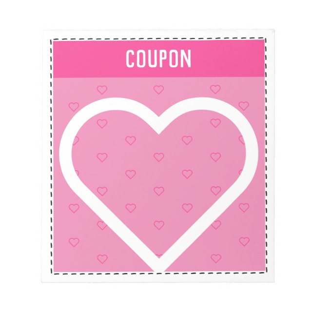Cute DIY Coupons | Pink Hearts Notepad (Front)