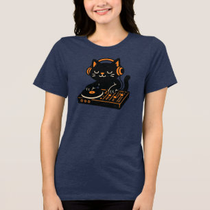 Cute DJ Cat with Headphones Tri-Blend Shirt