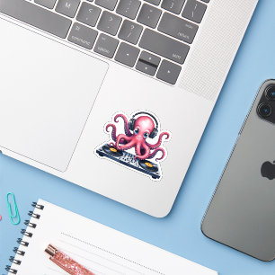 Cute DJ Octopus , Fun Music Lover Laptop Design Sticker