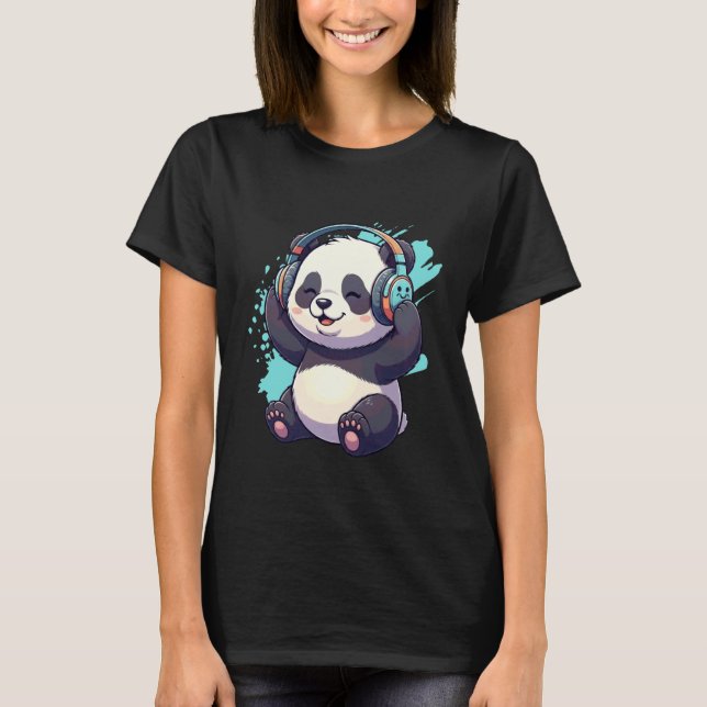 Cute Dj Panda with Headphones EDM Music T-Shirt (Front)