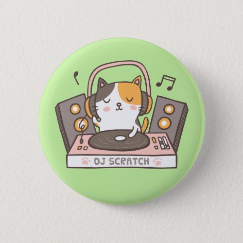 Cute DJ Scratch Kitty Cat Button