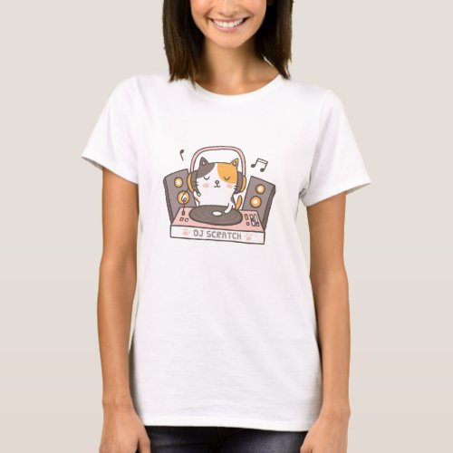Cute DJ Scratch Kitty Cat Pun Funny T_Shirt