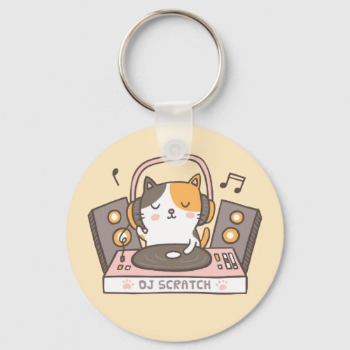 Cute DJ Scratch Kitty Cat Pun Keychain