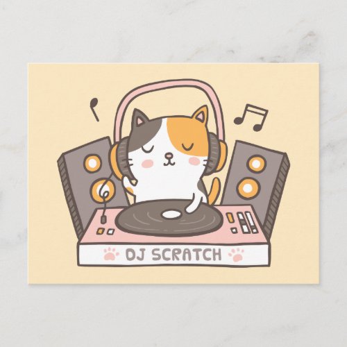 Cute DJ Scratch Kitty Cat Pun Postcard