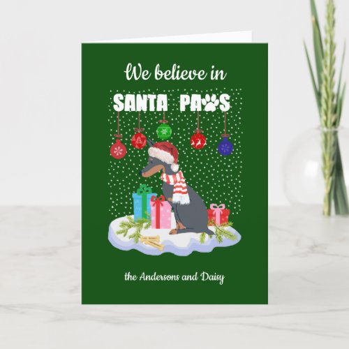 Cute Doberman Believe Santa Paws Christmas   Holiday Card