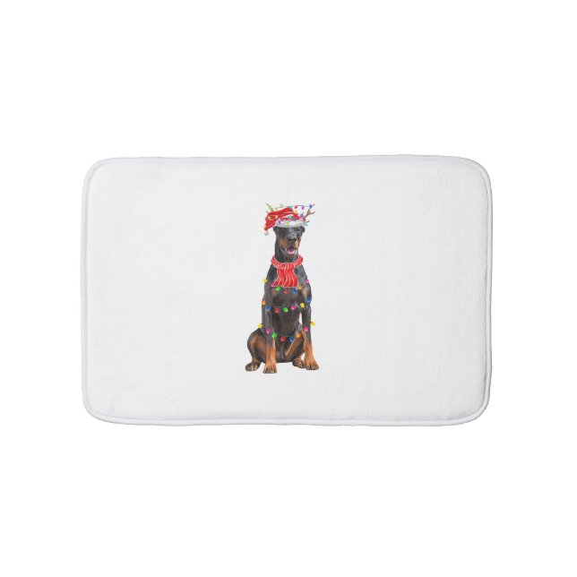 Cute Doberman Christmas Tree Lights Dog Lover  Bath Mat (Front)