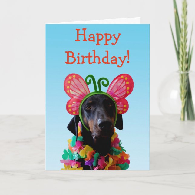 Cute Doberman dog butterfly birthday Card (Front)