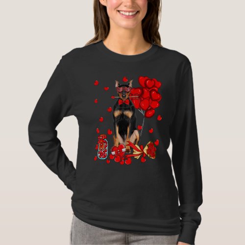 Cute Doberman Dog Funny Heart Valentines Day Dog  T_Shirt