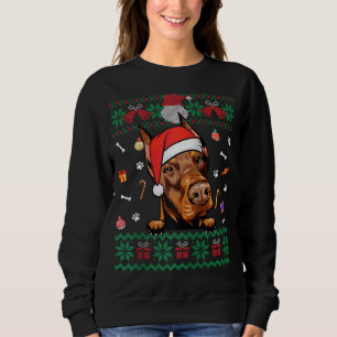 Cute Doberman Dog Ugly Christmas Sweater Santa Hat