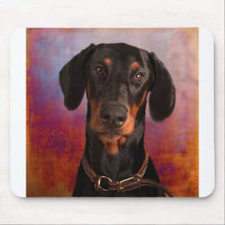 Cute Doberman Face on Colorful Background Mouse Pad