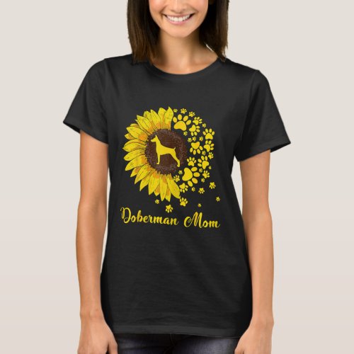 Cute Doberman Mom Sunflower Dog Mom T_Shirt
