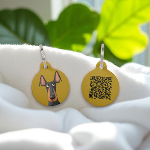 Cute Doberman Mustard Yellow Pet QR code ID Tag