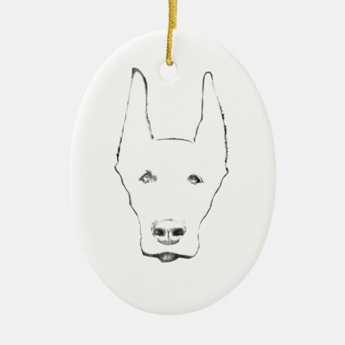 Cute Doberman Pinscher Dog Face Sketch Ceramic Ornament