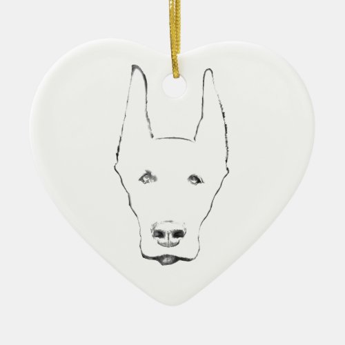 Cute Doberman Pinscher Dog Face Sketch Ceramic Ornament