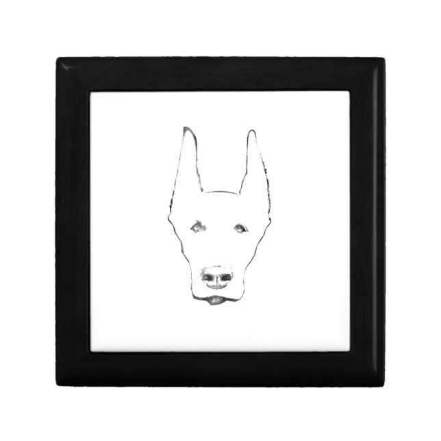 Cute Doberman Pinscher Dog Face Sketch Jewelry Box (Front)