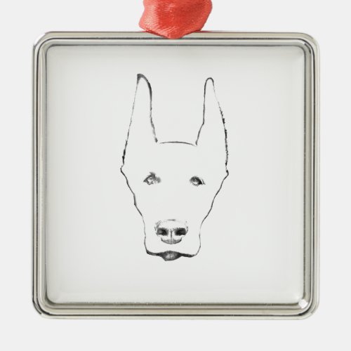 Cute Doberman Pinscher Dog Face Sketch Metal Ornament