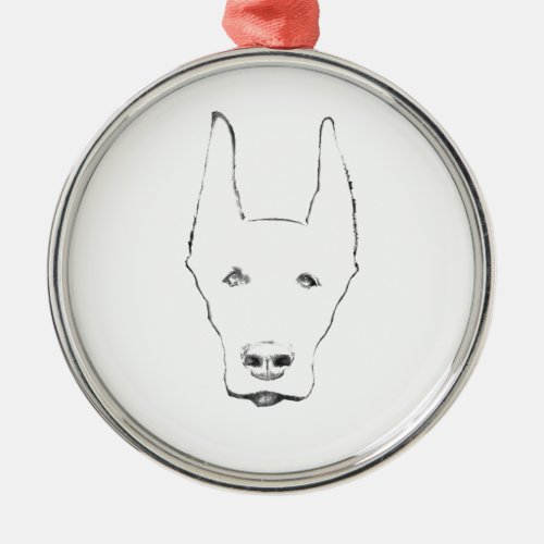Cute Doberman Pinscher Dog Face Sketch Metal Ornament