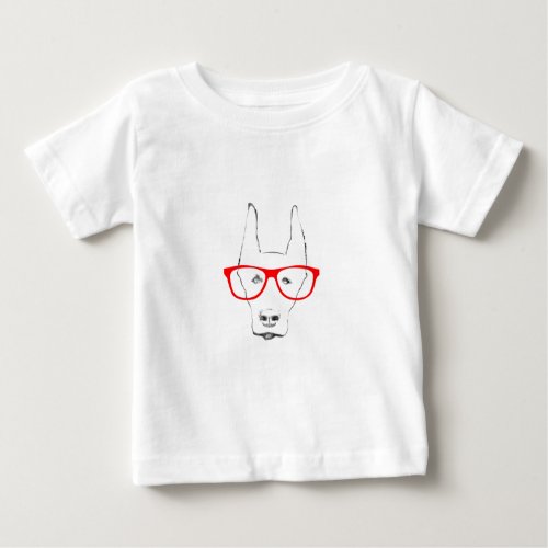 Cute Doberman Pinscher Dog Face w Spectacle Sketch Baby T_Shirt