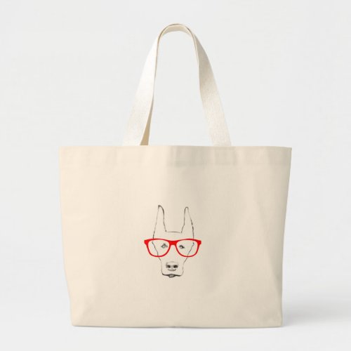 Cute Doberman Pinscher Dog Face w Spectacle Sketch Large Tote Bag