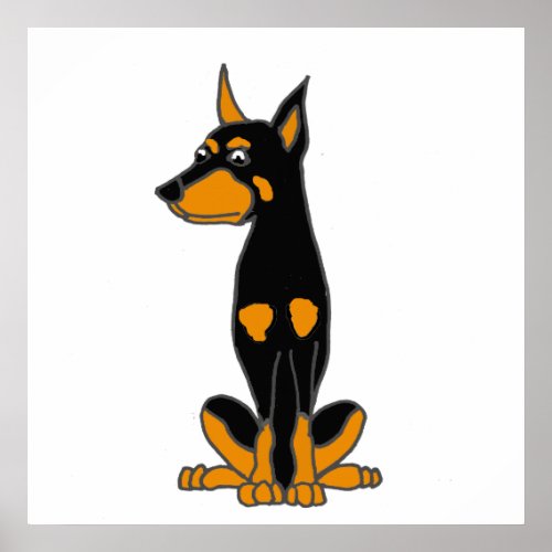 Cute Doberman Pinscher Puppy Dog Cartoon Poster