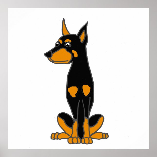 Cute Doberman Pinscher Puppy Dog Cartoon Poster (Front)