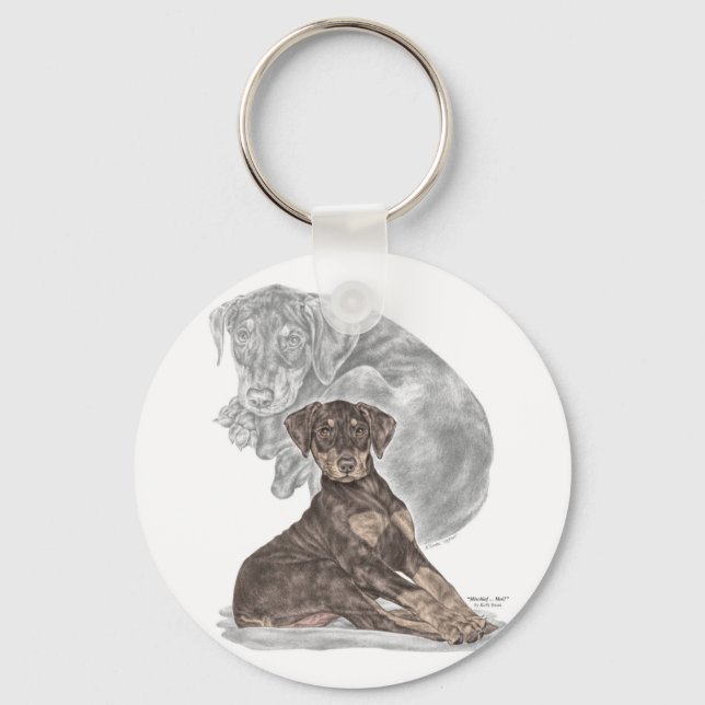 Cute Doberman Pinscher Puppy Keychain (Front)