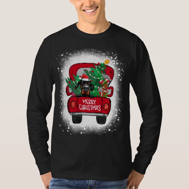 Cute Doberman Pinscher Red Truck Merry Christmas B T-Shirt (Front)