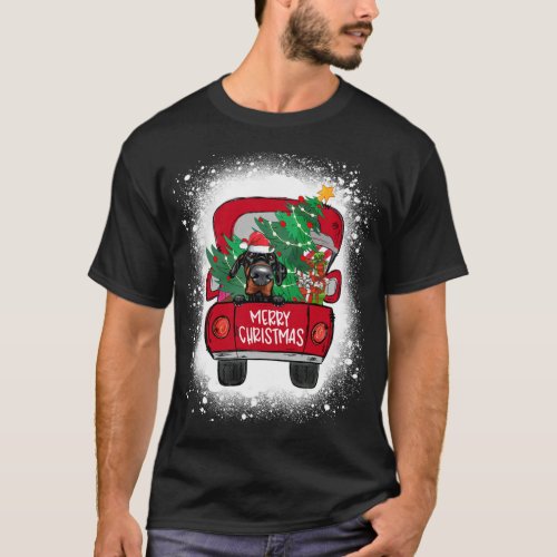 Cute Doberman Pinscher Red Truck Merry Christmas B T_Shirt